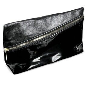 YSL Beauté Black Patent Faux Leather Makeup Bag Asymmetrical Zip Cosmetic Case